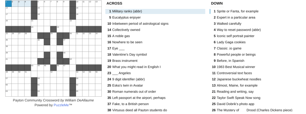 Payton Community Crossword