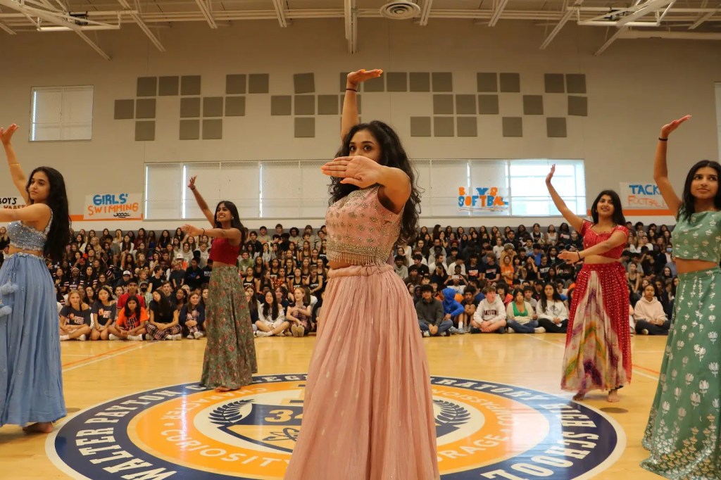Payton’s South Asian dance group, Masti, performed at the homecoming pep rally. Photo courtesy of Leah&nbsp;Galibois.